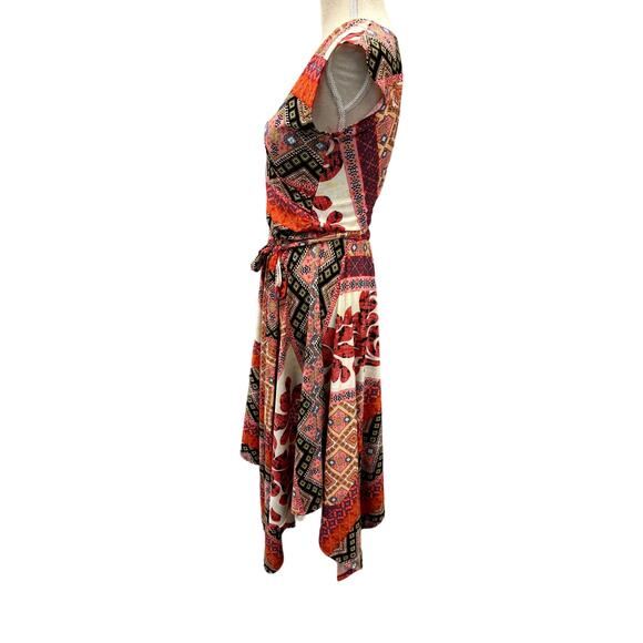 "OLIVIA MATTHEWS" Aztec, Colorful Print ,M,Wrap Dress, Asymmetrical Hem,Fairy - Picture 2 of 9